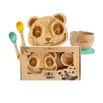 Pandoo Detská jedálenská súprava s bambusovým tanierom, miskou a lyžičkami