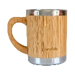 Pandoo Dvojstenný nerezový hrnček na kávu a čaj s bambusovým povrchom 280 ml