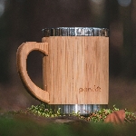 Pandoo Dvojstenný nerezový hrnček na kávu a čaj s bambusovým povrchom 280 ml