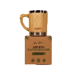 Pandoo Dvojstenný nerezový hrnček na kávu a čaj s bambusovým povrchom 280 ml